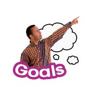 Man pointing with Goals written