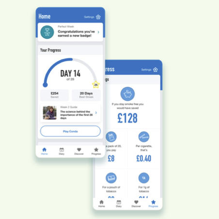 Screen shots of the NHS Quit App