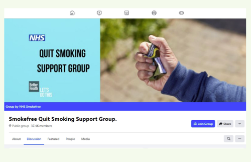 A screenshot of the NHS Quit Smoking SupportGroup on Facebook