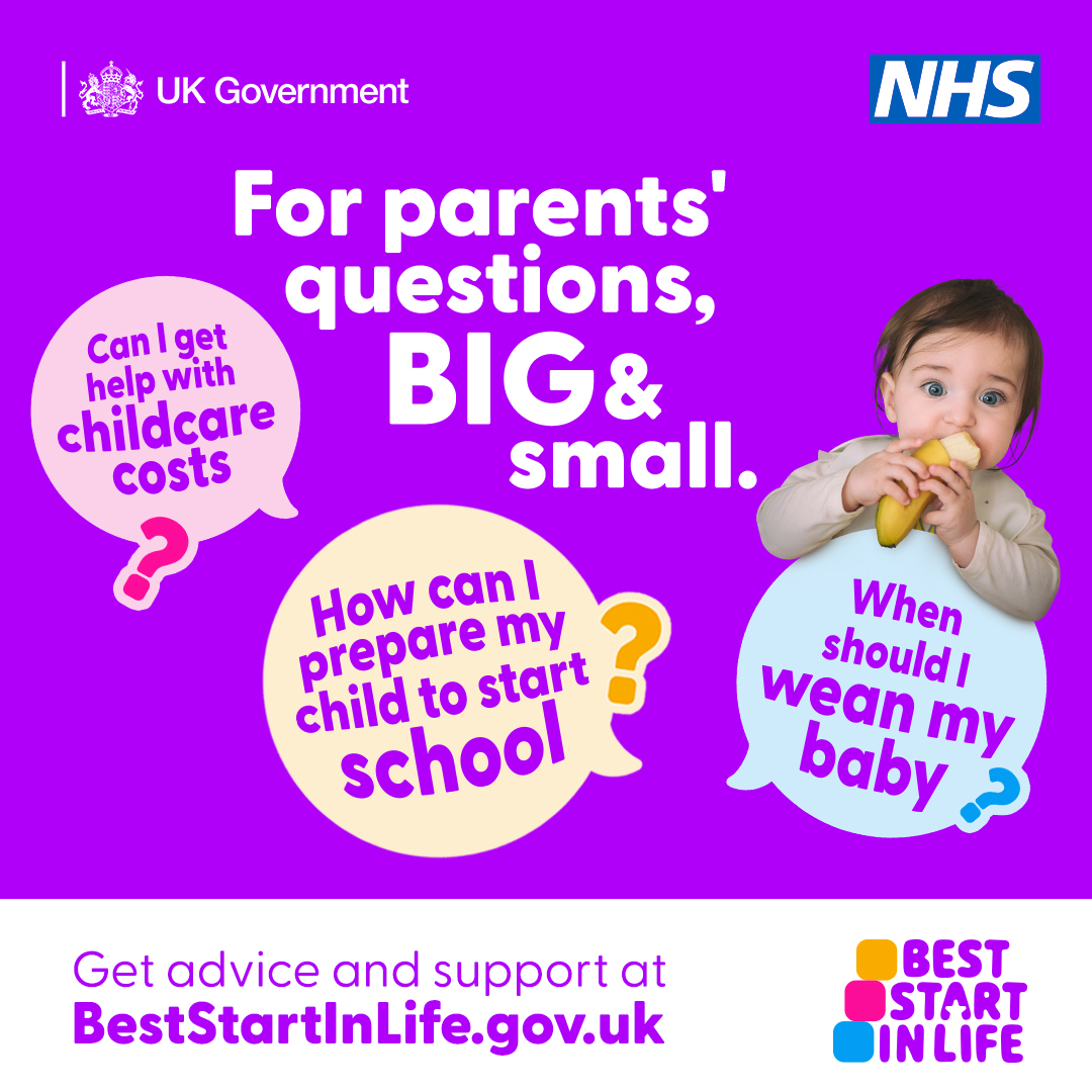 A child is eating a banana. Text overlay includes 'For parents' questions, BIG & small'